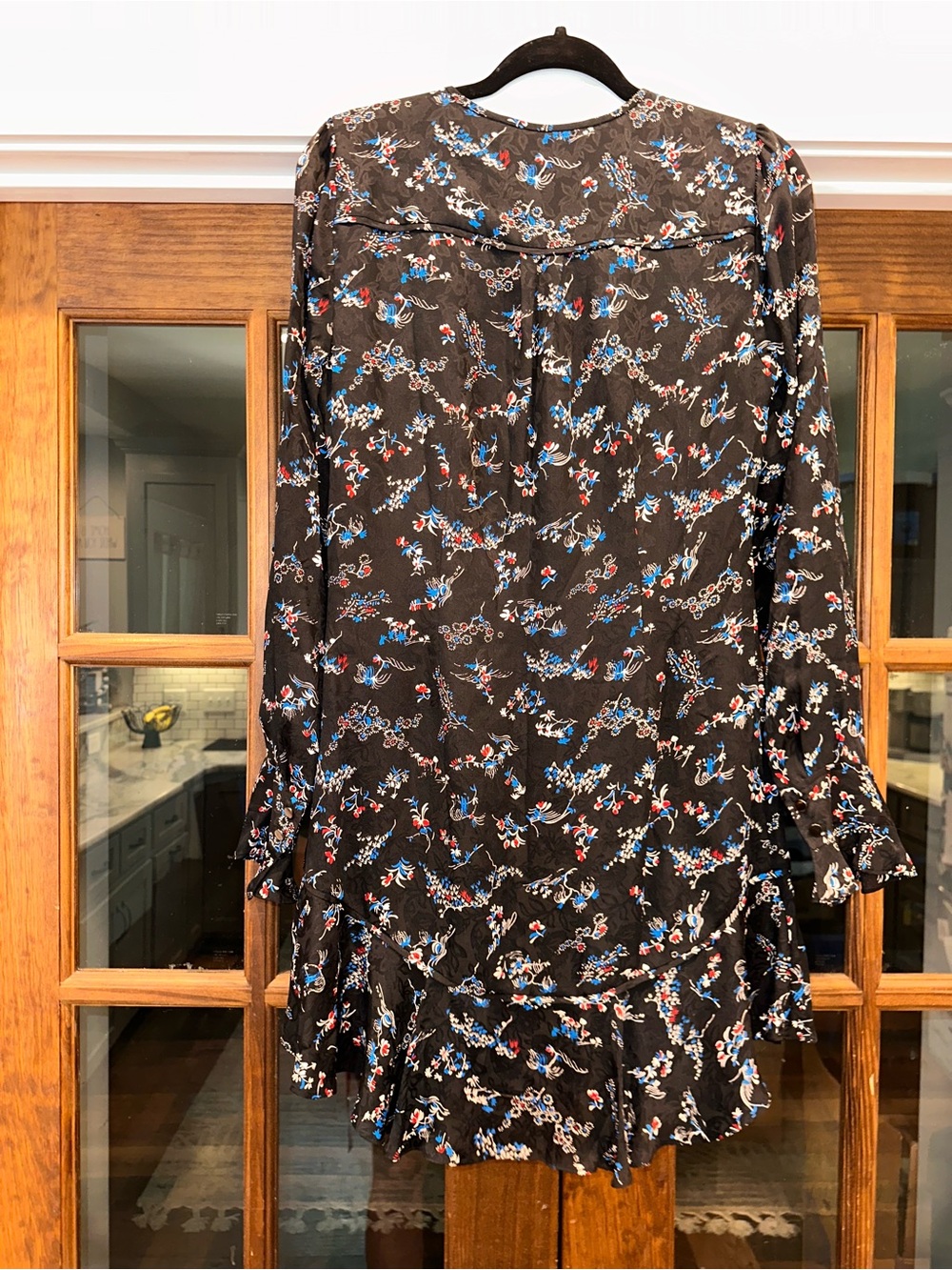 NWOT Veronica Beard Preston Silk Size 6 Black Floral Ruffle Long-Sleeve Dress - Picture 8 of 12
